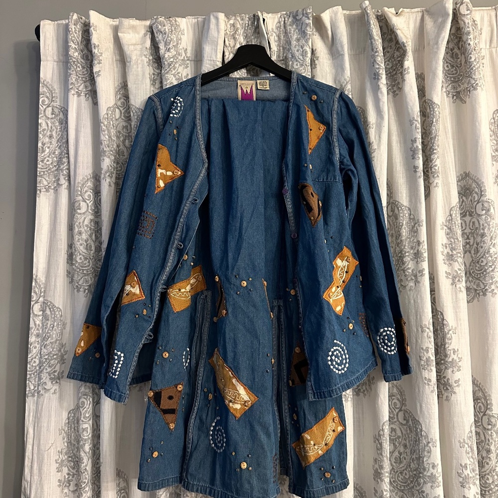Boho 70’s vibes Original Anthony Blue Denim Studded Patch Jacket & skirt set